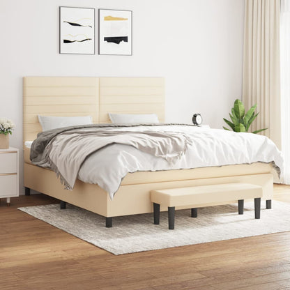 Box Spring Postel S Matrací Textil Krémová
