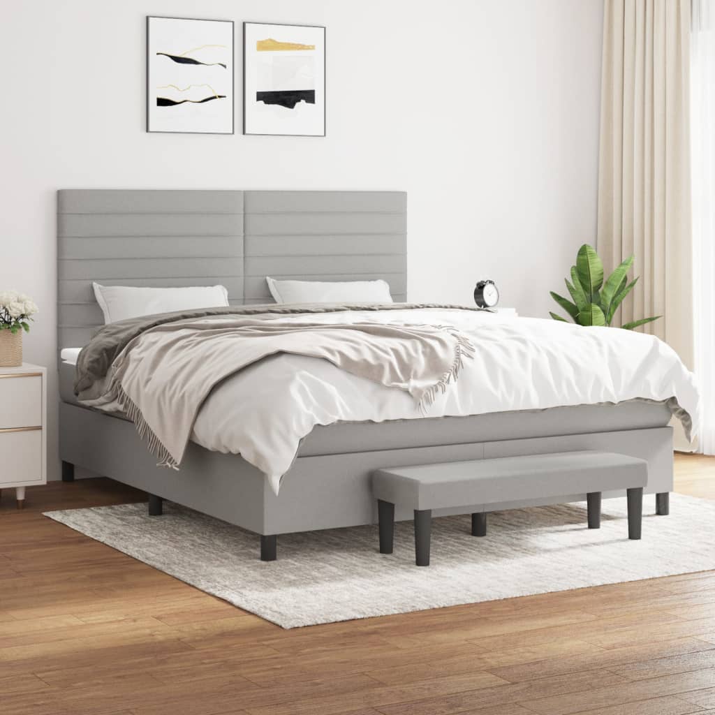 Box Spring Postel S Matrací Textil Světle Šedá