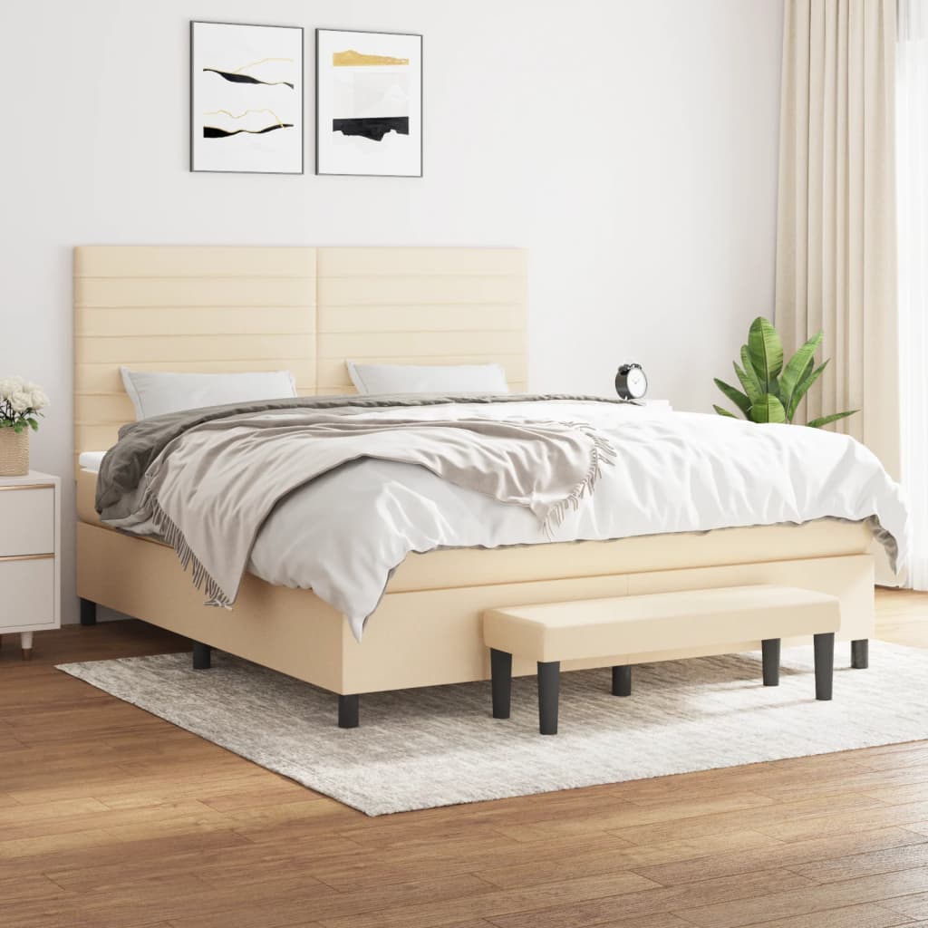 Box Spring Postel S Matrací Textil Krémová