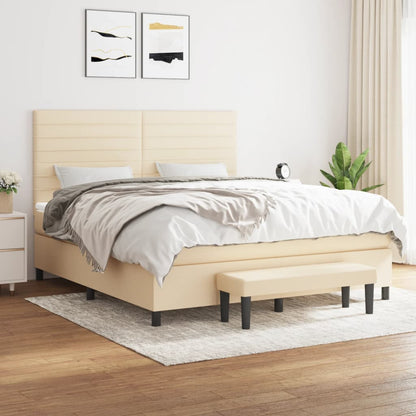 Box Spring Postel S Matrací Textil Krémová