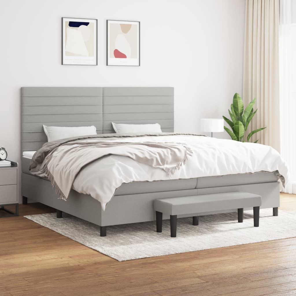 Box Spring Postel S Matrací Textil Světle Šedá