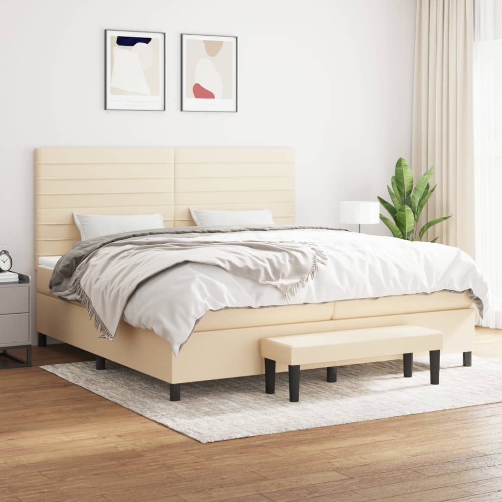 Box Spring Postel S Matrací Textil Krémová