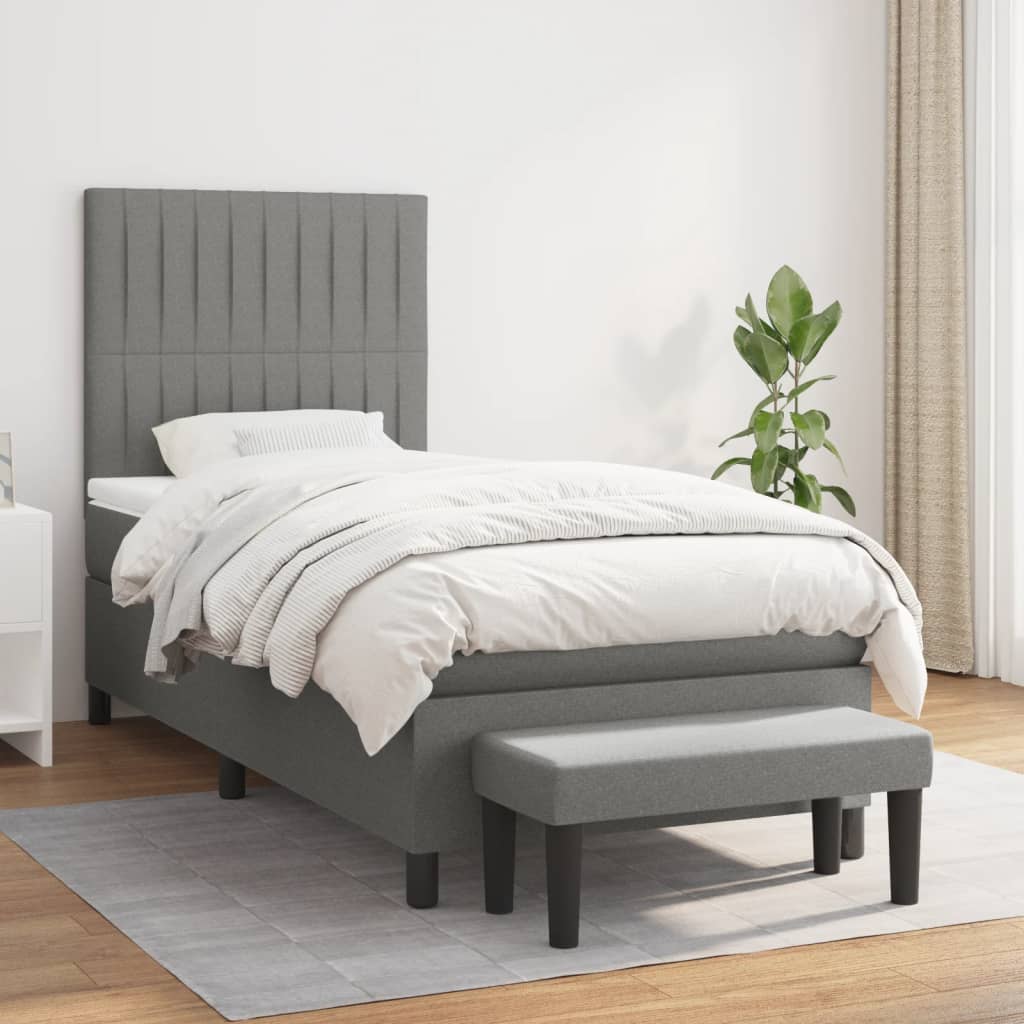 Box Spring Postel S Matrací Textil Tmavě Šedá