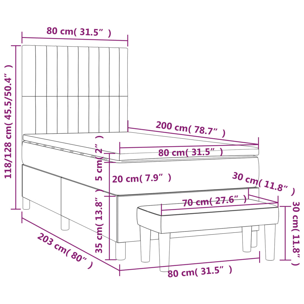 Box Spring Postel S Matrací Tmavě Hnědá 80X200 Cm Textil