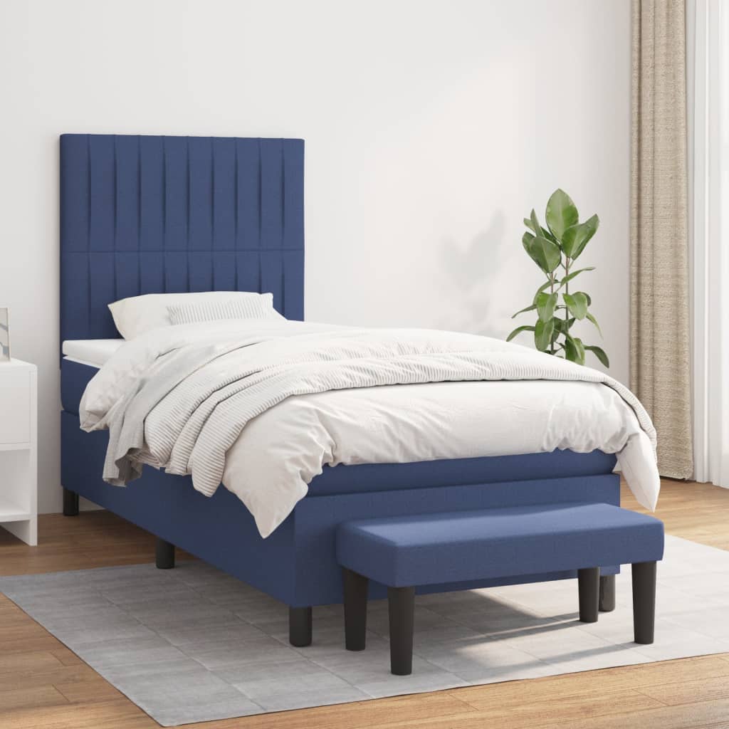 Box Spring Postel S Matrací Modrá 80X200 Cm Textil
