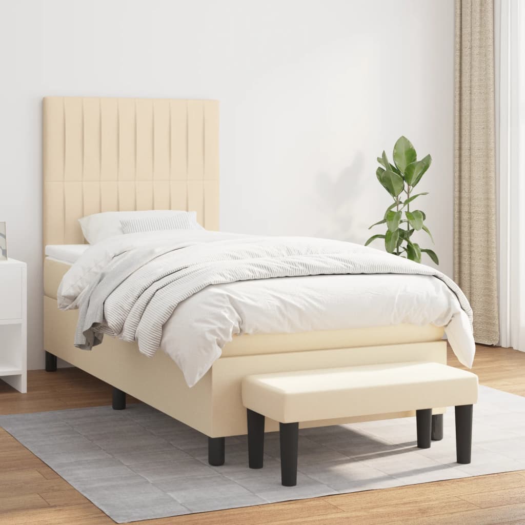 Box Spring Postel S Matrací Textil Krémová