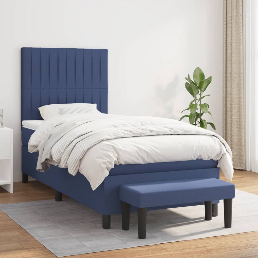 Box Spring Postel S Matrací Modrá 90X190 Cm Textil