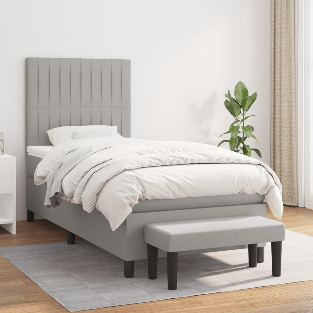 Box Spring Postel S Matrací Textil Světle Šedá