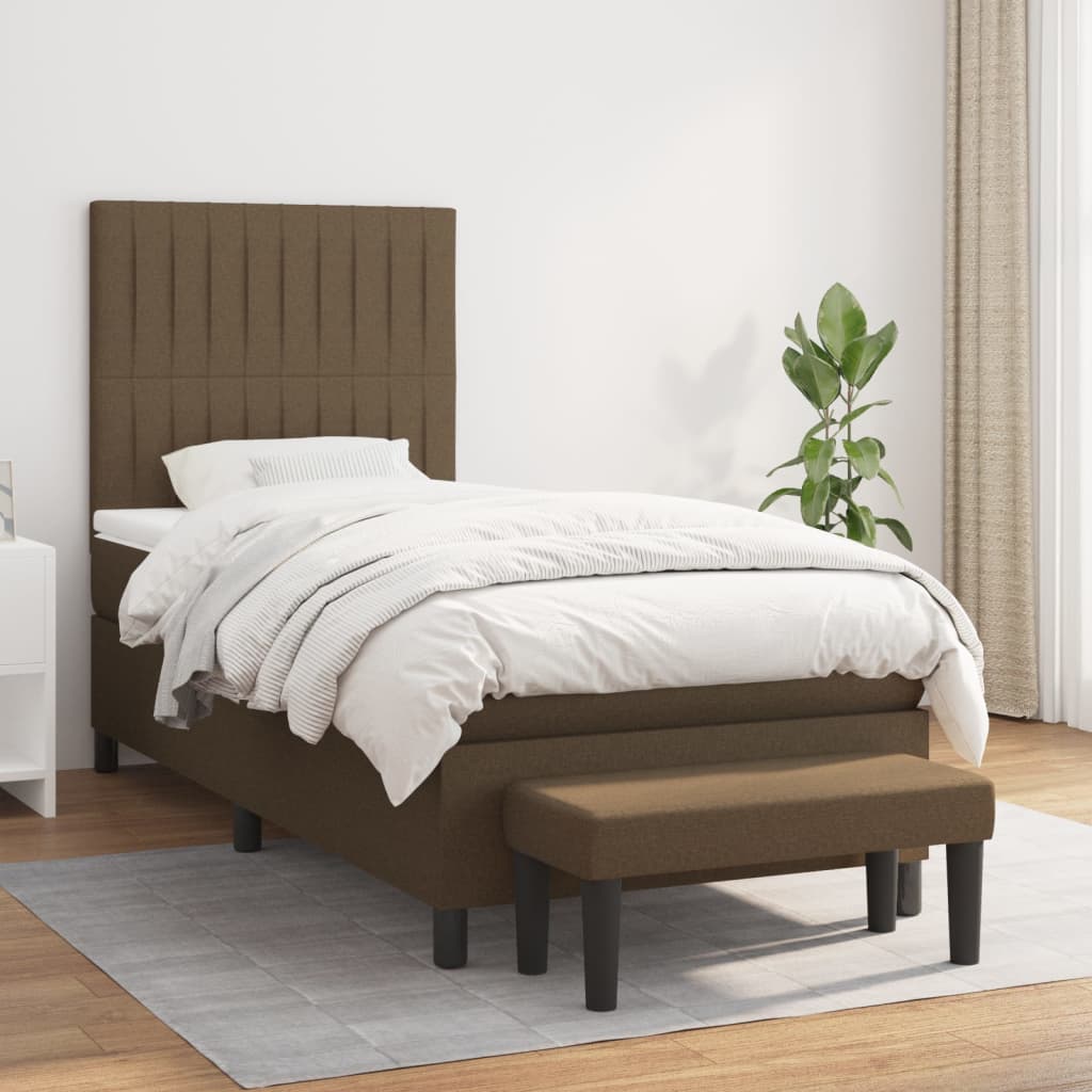 Box Spring Postel S Matrací Tmavě Hnědá 90X200 Cm Textil