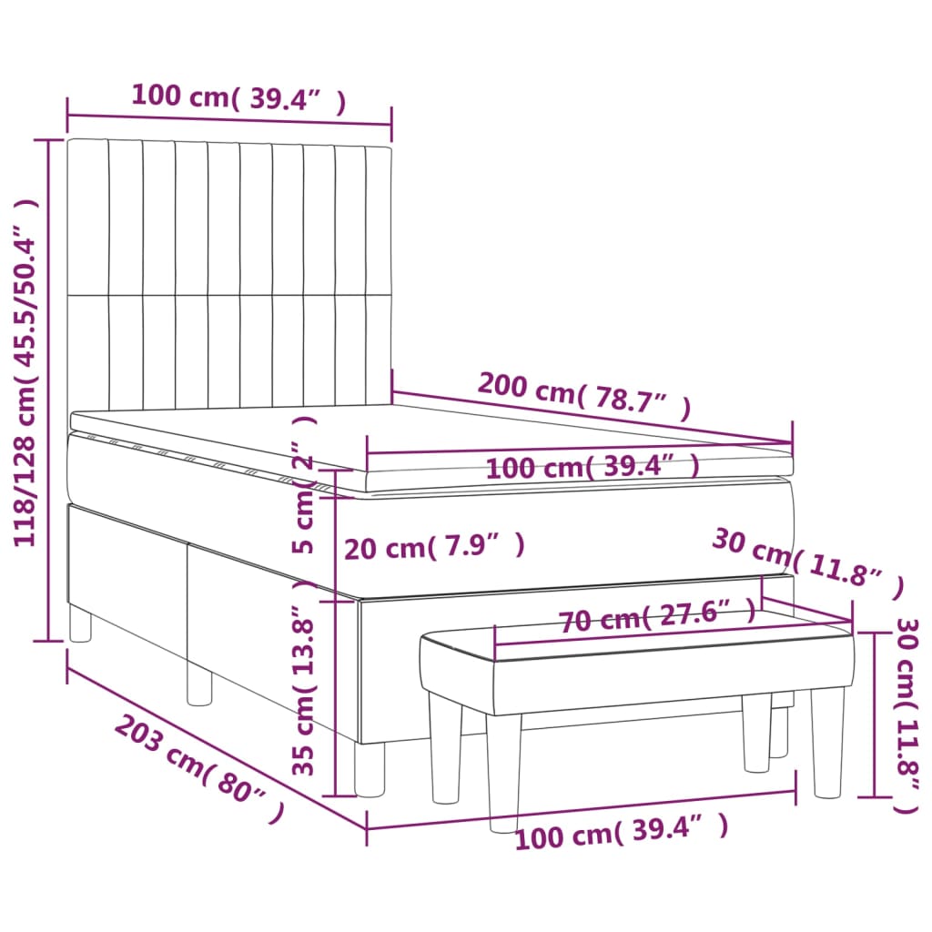 Box Spring Postel S Matrací Tmavě Hnědá 100 X 200 Cm Textil