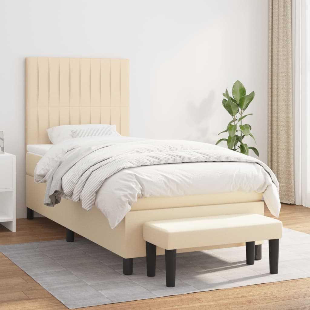 Box Spring Postel S Matrací Textil Krémová