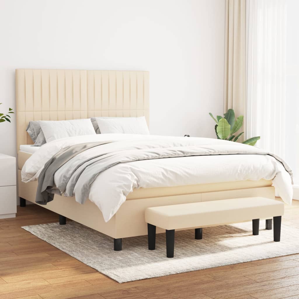 Box Spring Postel S Matrací Textil Krémová