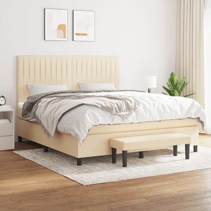 Box Spring Postel S Matrací Textil Krémová