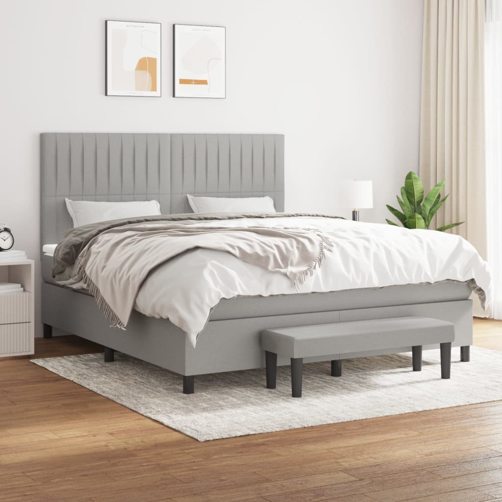 Box Spring Postel S Matrací Textil Světle Šedá