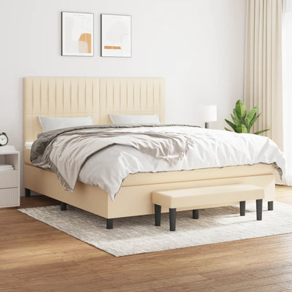 Box Spring Postel S Matrací Textil Krémová