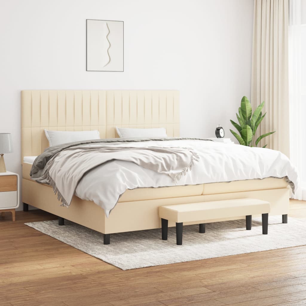 Box Spring Postel S Matrací Textil Krémová