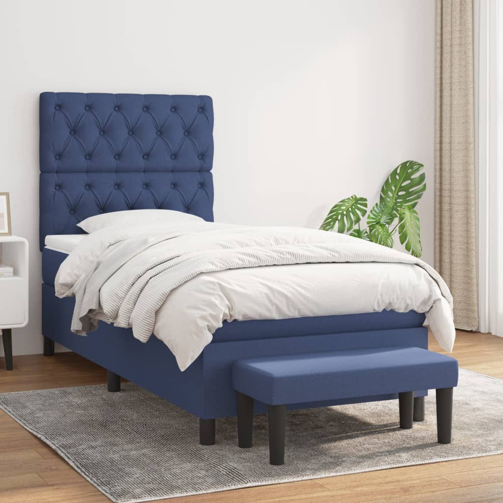 Box Spring Postel S Matrací Modrá 80X200 Cm Textil