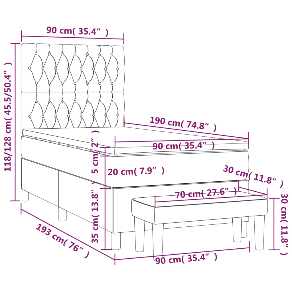 Box Spring Postel S Matrací Tmavě Hnědá 90X190 Cm Textil
