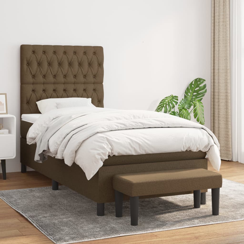Box Spring Postel S Matrací Tmavě Hnědá 90X190 Cm Textil