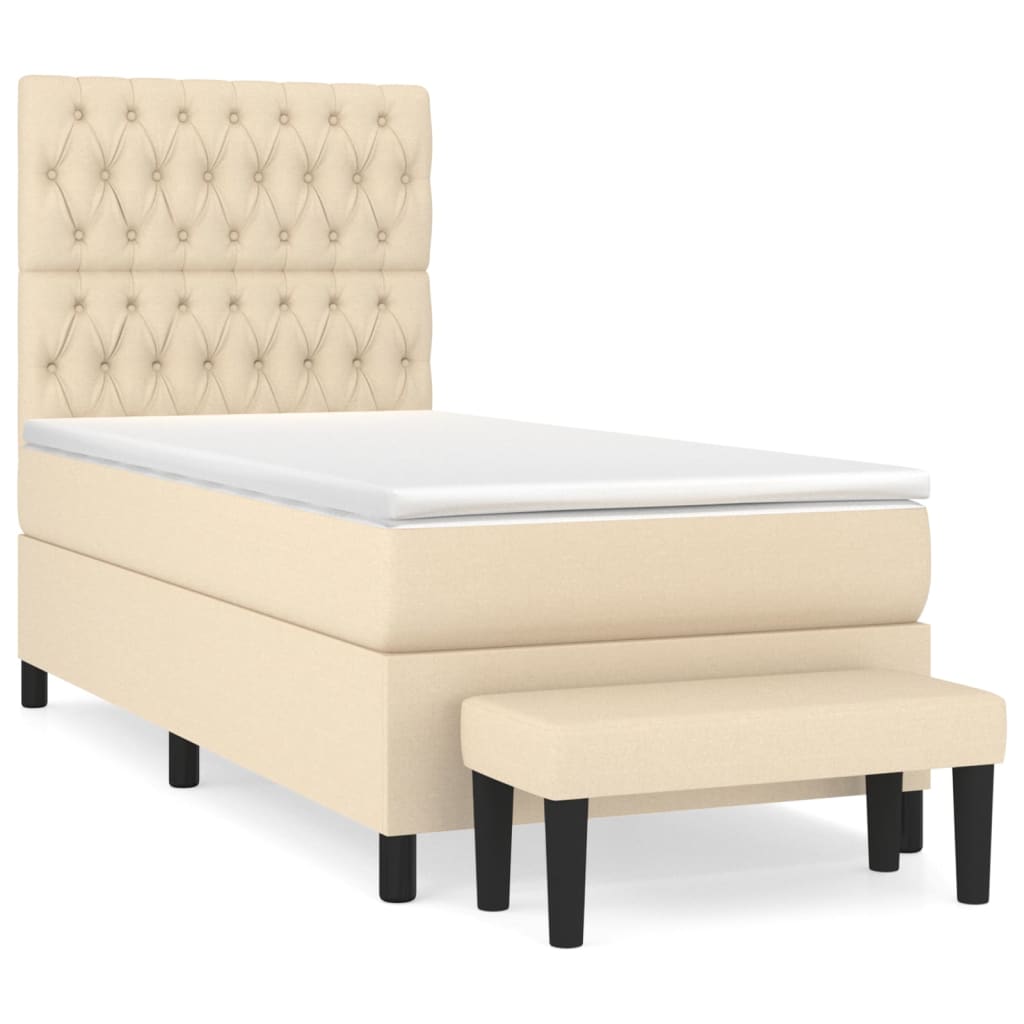 Box Spring Postel S Matrací Textil Krémová