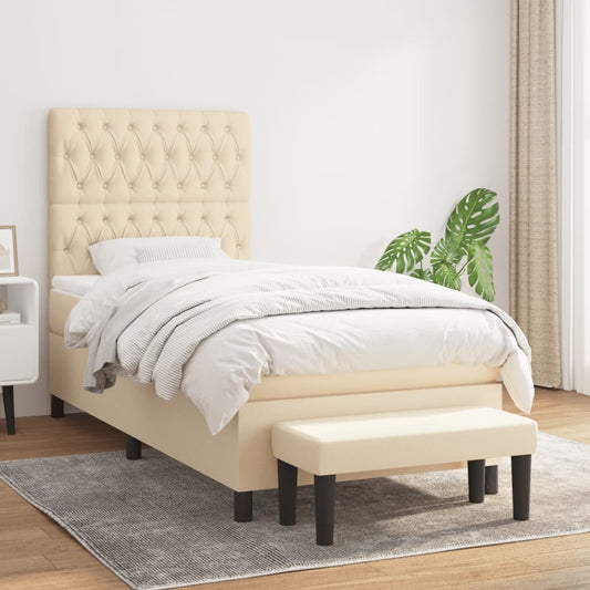 Box Spring Postel S Matrací Textil Krémová