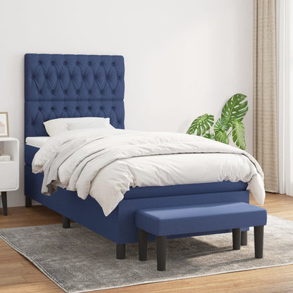 Box Spring Postel S Matrací Modrá 90X190 Cm Textil
