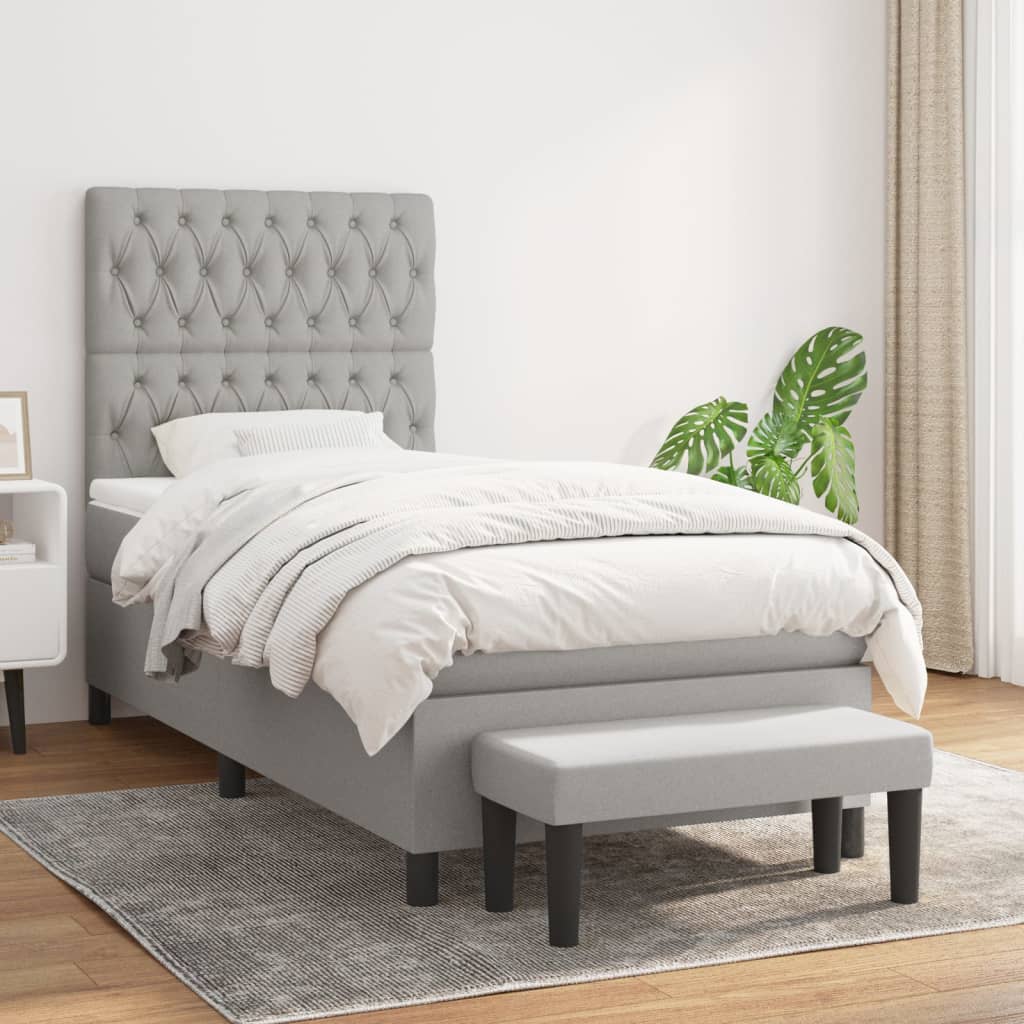 Box Spring Postel S Matrací Textil Světle Šedá