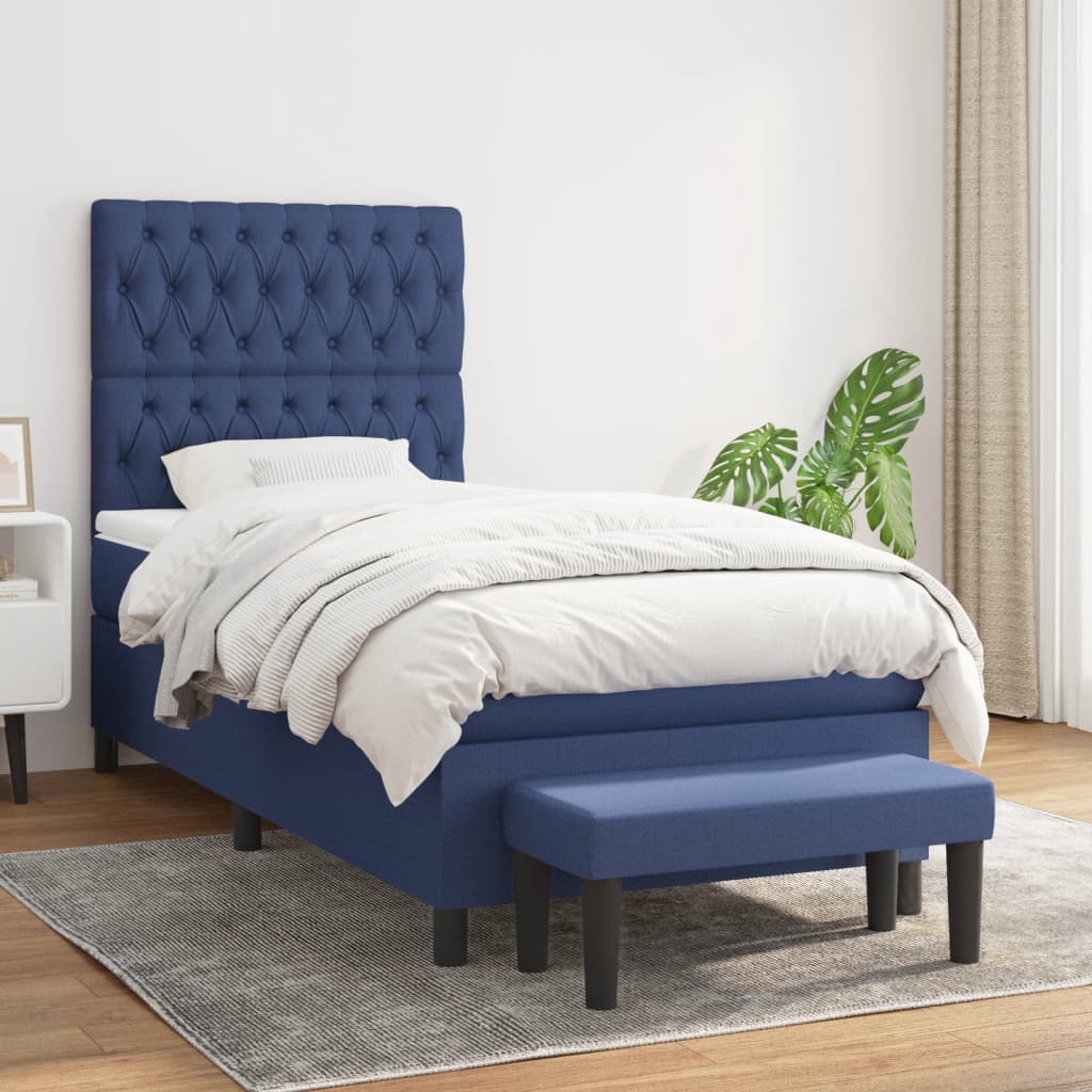 Box Spring Postel S Matrací Modrá 90X200 Cm Textil