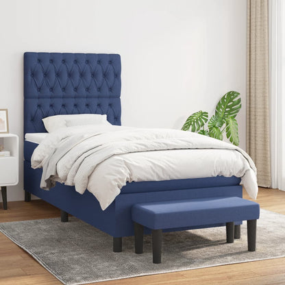 Box Spring Postel S Matrací Modrá 90X200 Cm Textil