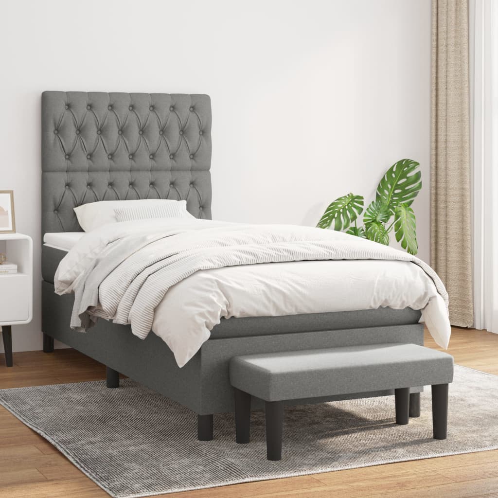 Box Spring Postel S Matrací Textil Tmavě Šedá