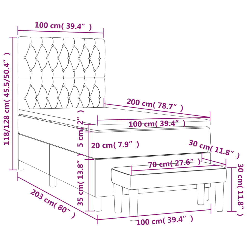 Box Spring Postel S Matrací Tmavě Hnědá 100 X 200 Cm Textil