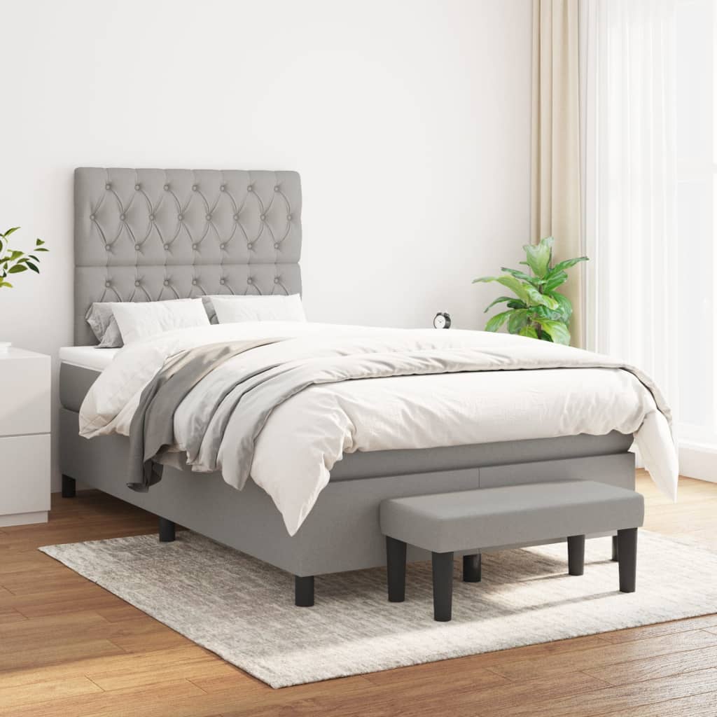 Box Spring Postel S Matrací Textil Světle Šedá