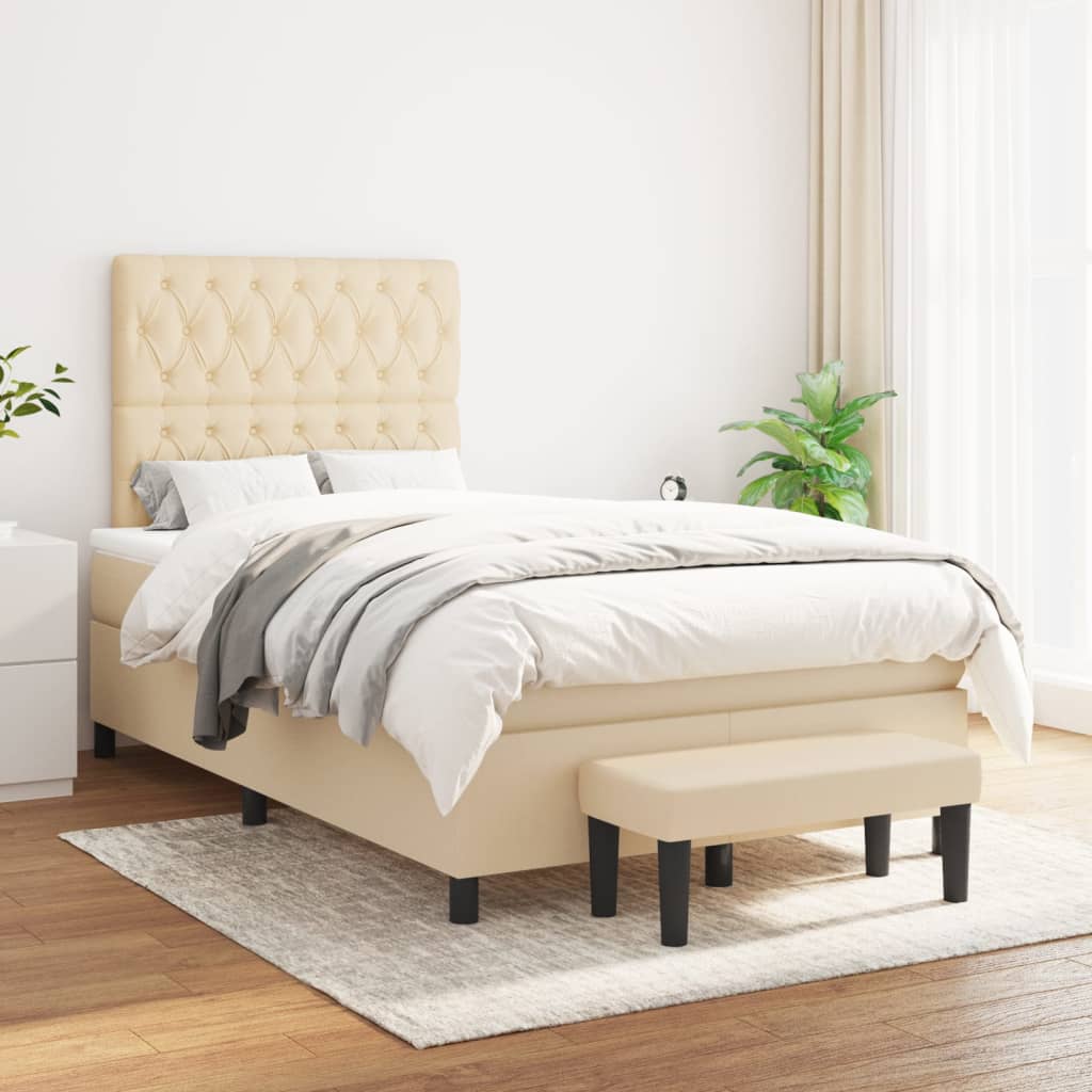 Box Spring Postel S Matrací Textil Krémová