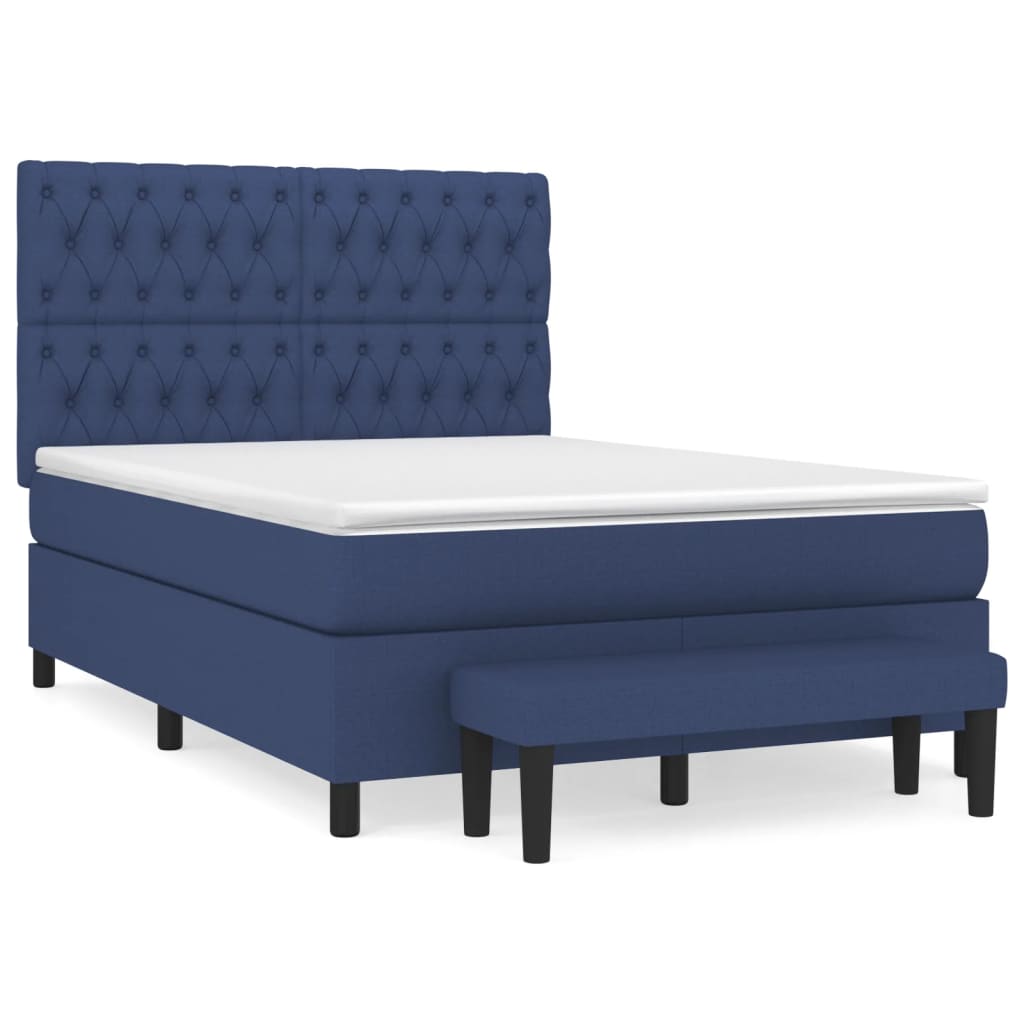 Box Spring Postel S Matrací Modrá 140X190 Cm Textil