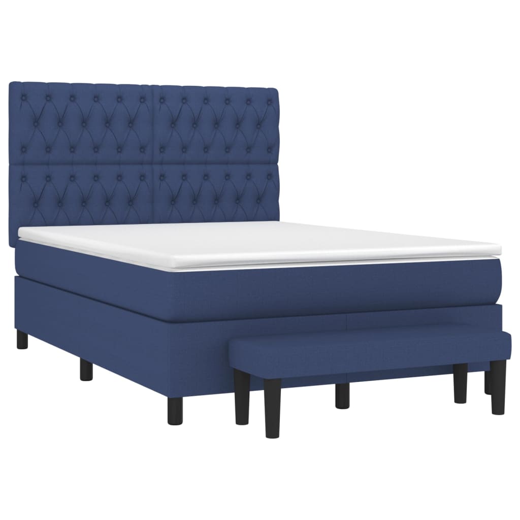 Box Spring Postel S Matrací Modrá 140X190 Cm Textil