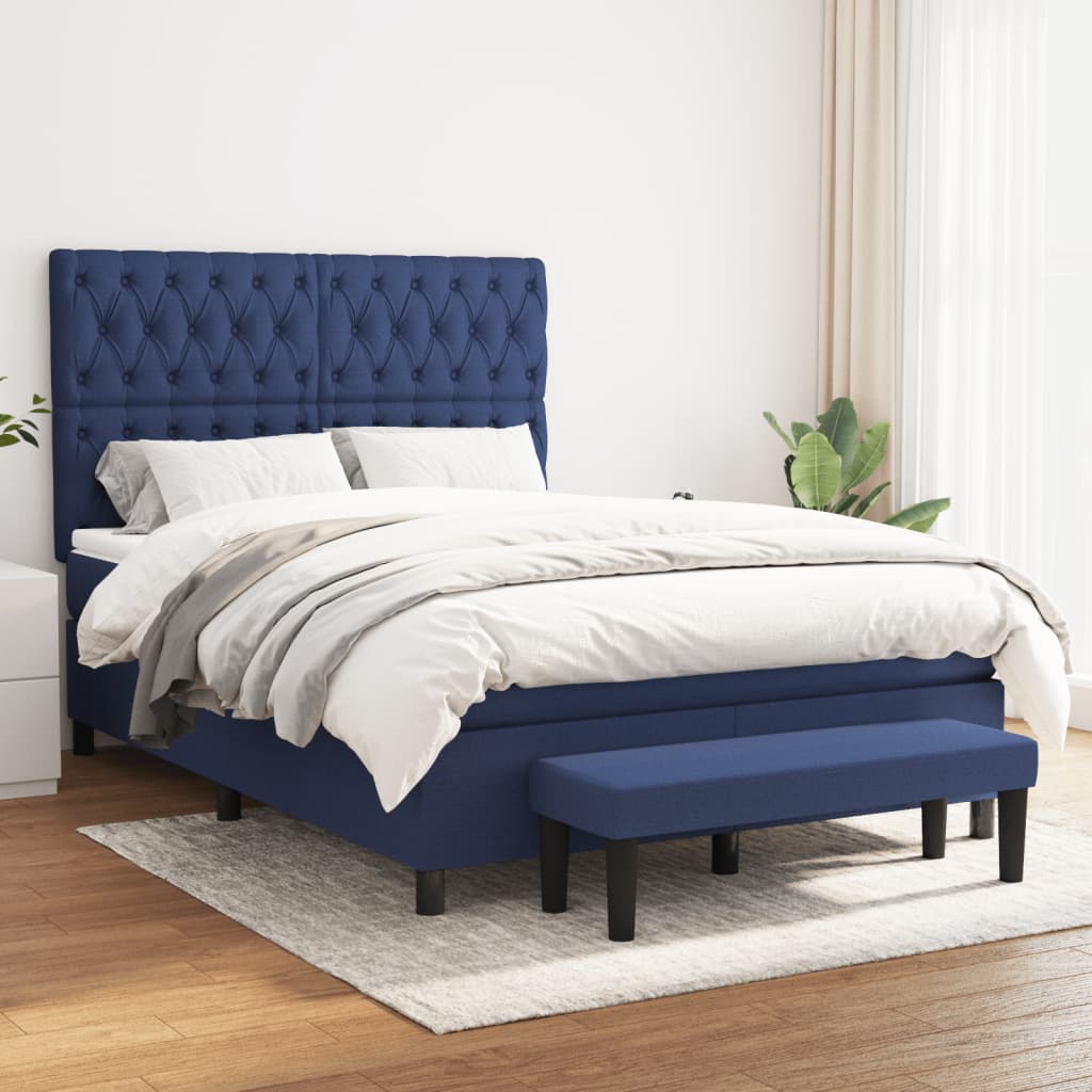Box Spring Postel S Matrací Modrá 140X200 Cm Textil