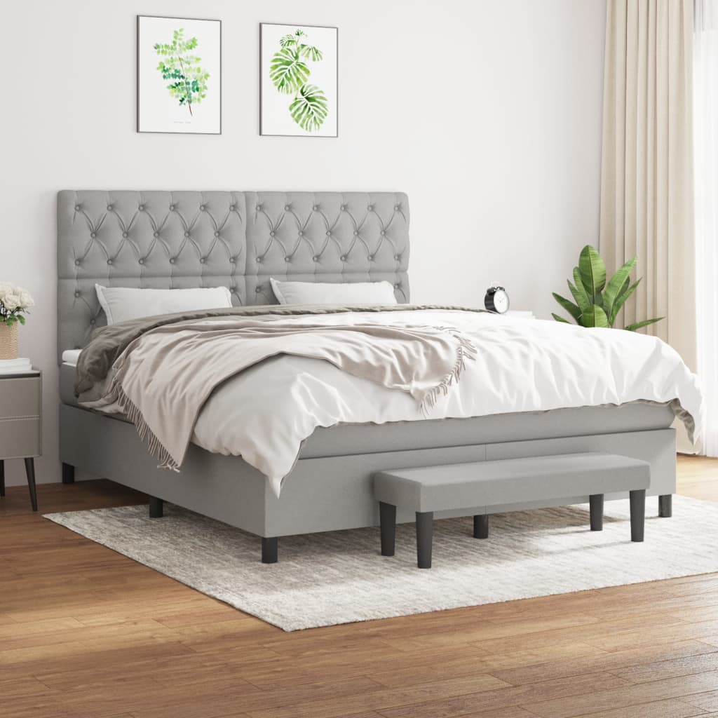 Box Spring Postel S Matrací Textil Světle Šedá