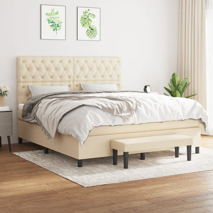 Box Spring Postel S Matrací Textil Krémová