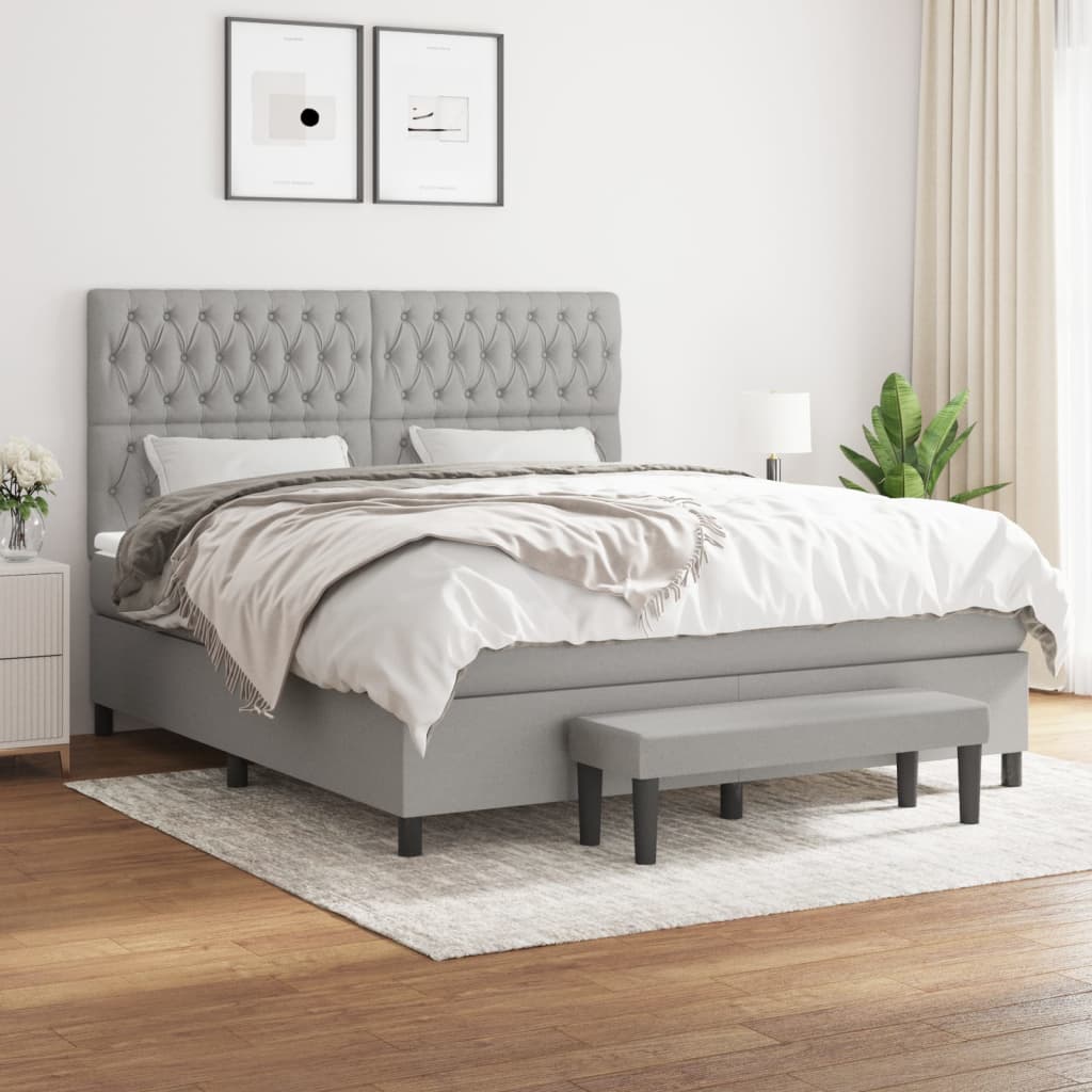 Box Spring Postel S Matrací Textil Světle Šedá