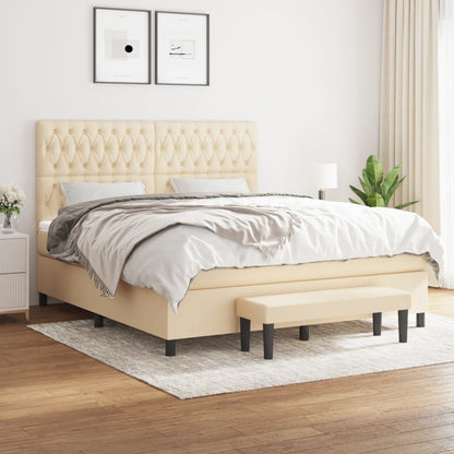Box Spring Postel S Matrací Textil Krémová