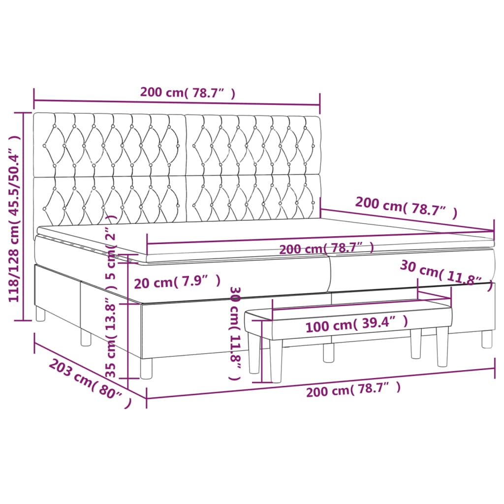 Box Spring Postel S Matrací Tmavě Hnědá 200X200 Cm Textil