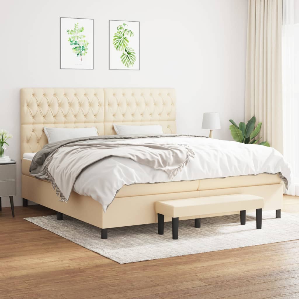 Box Spring Postel S Matrací Textil Krémová