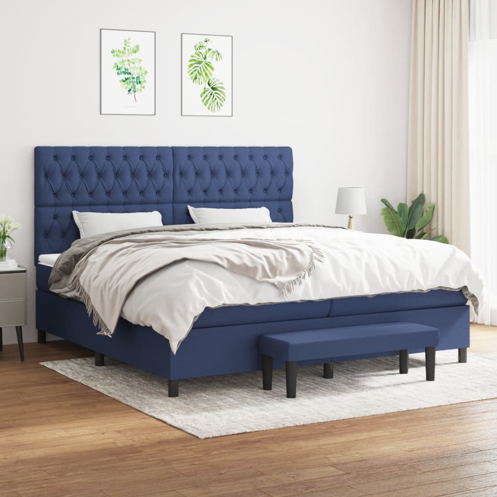 Box Spring Postel S Matrací Modrá 200X200 Cm Textil