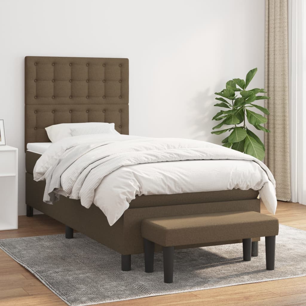 Box Spring Postel S Matrací Tmavě Hnědá 90X200 Cm Textil
