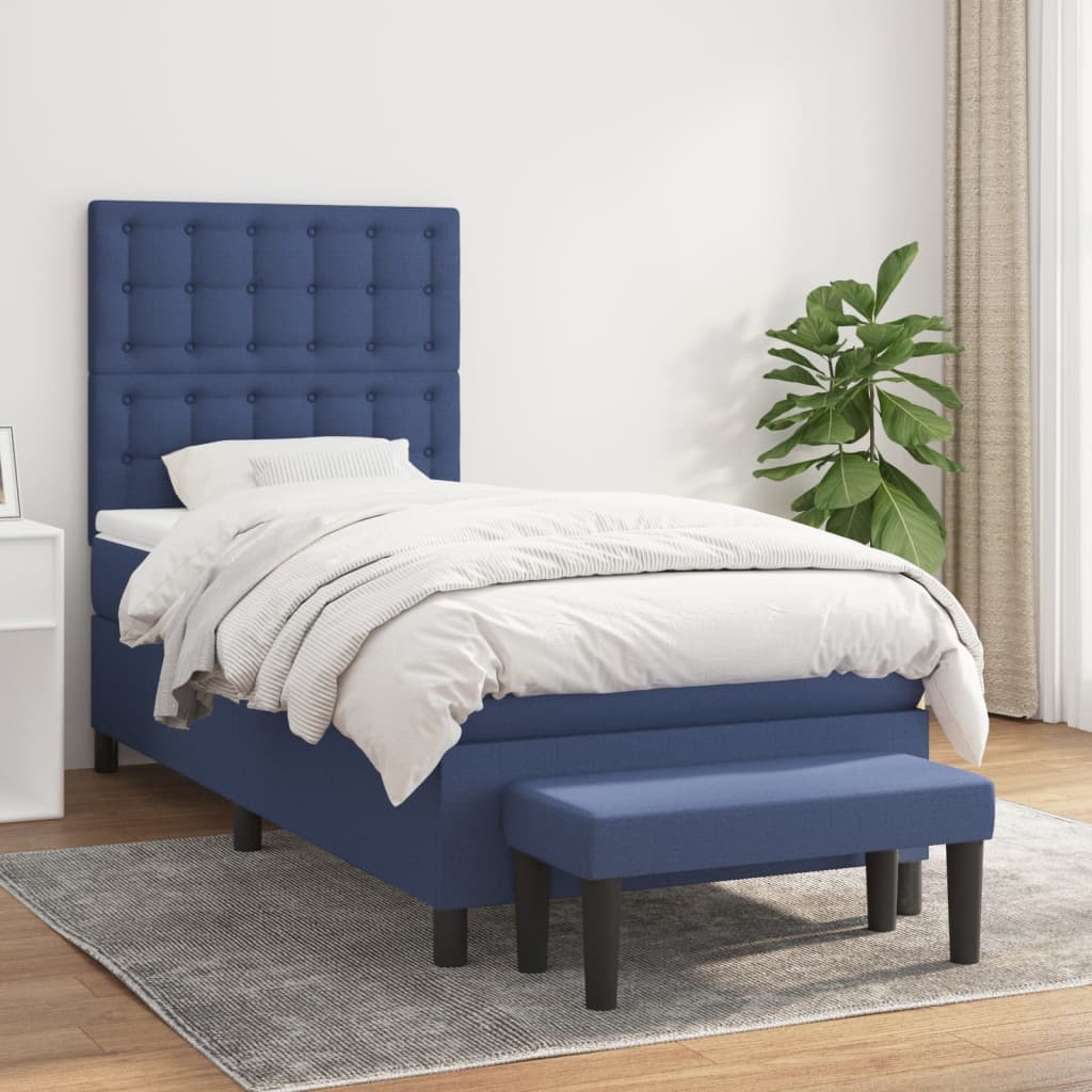 Box Spring Postel S Matrací Modrá 90X200 Cm Textil