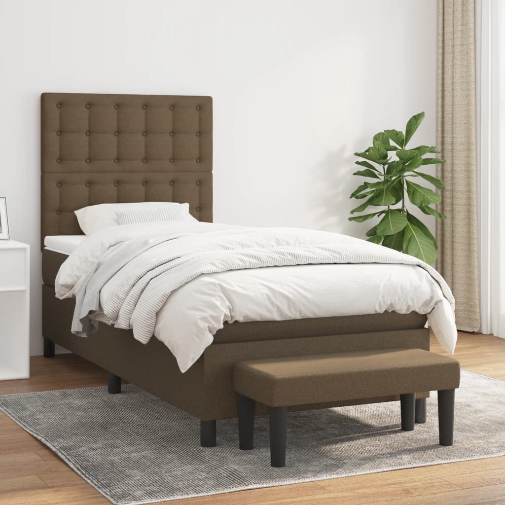 Box Spring Postel S Matrací Tmavě Hnědá 100 X 200 Cm Textil