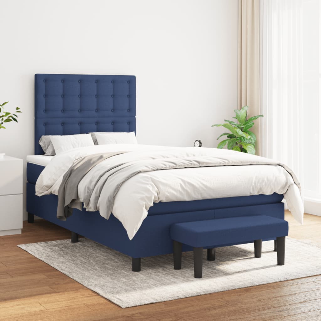 Box Spring Postel S Matrací Modrá 120X200 Cm Textil