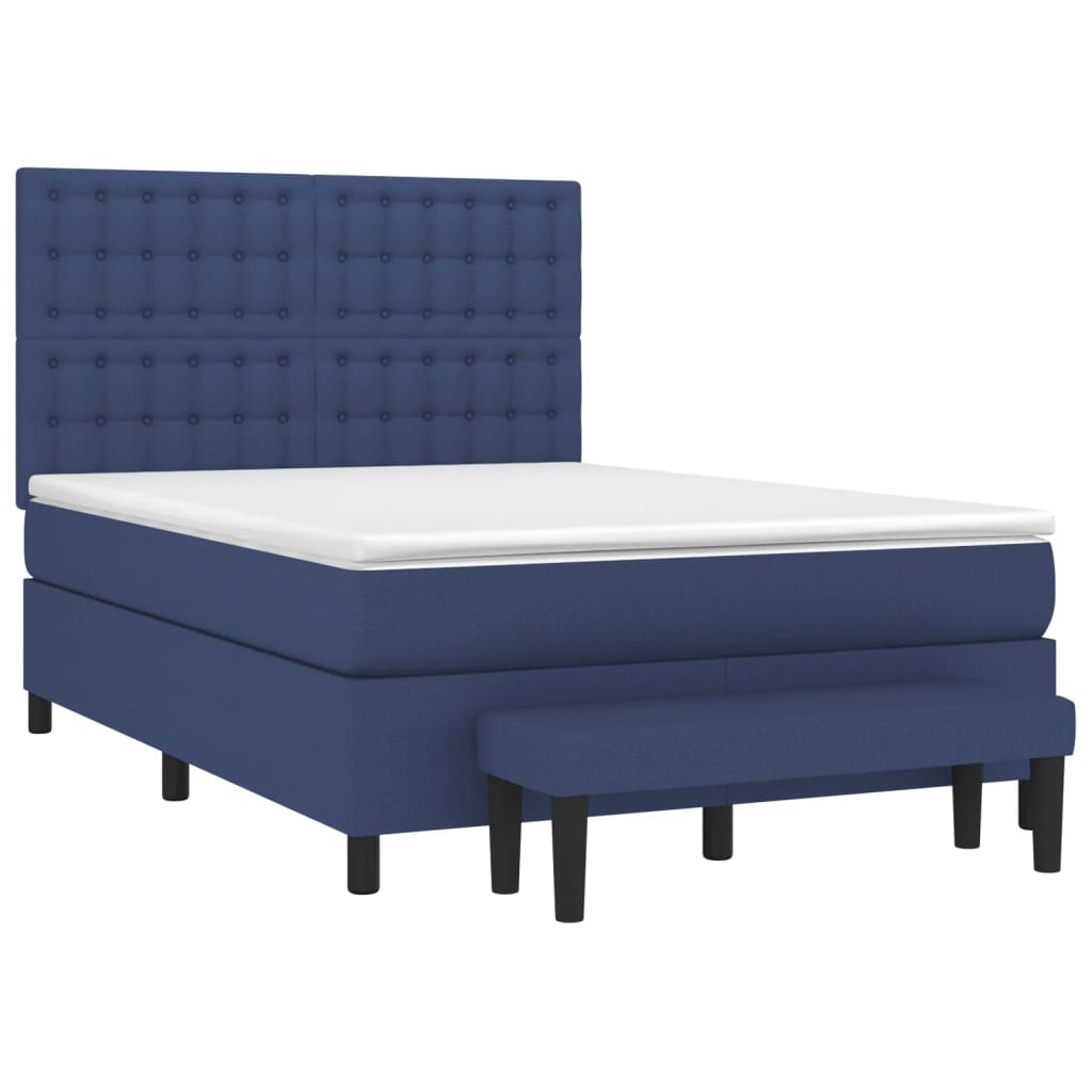 Box Spring Postel S Matrací Modrá 140X190 Cm Textil