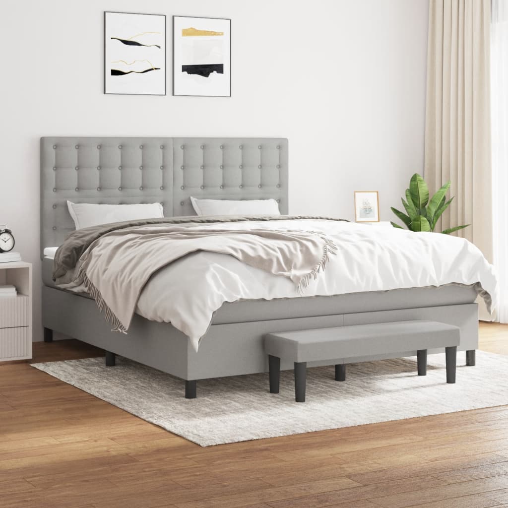 Box Spring Postel S Matrací Textil Světle Šedá