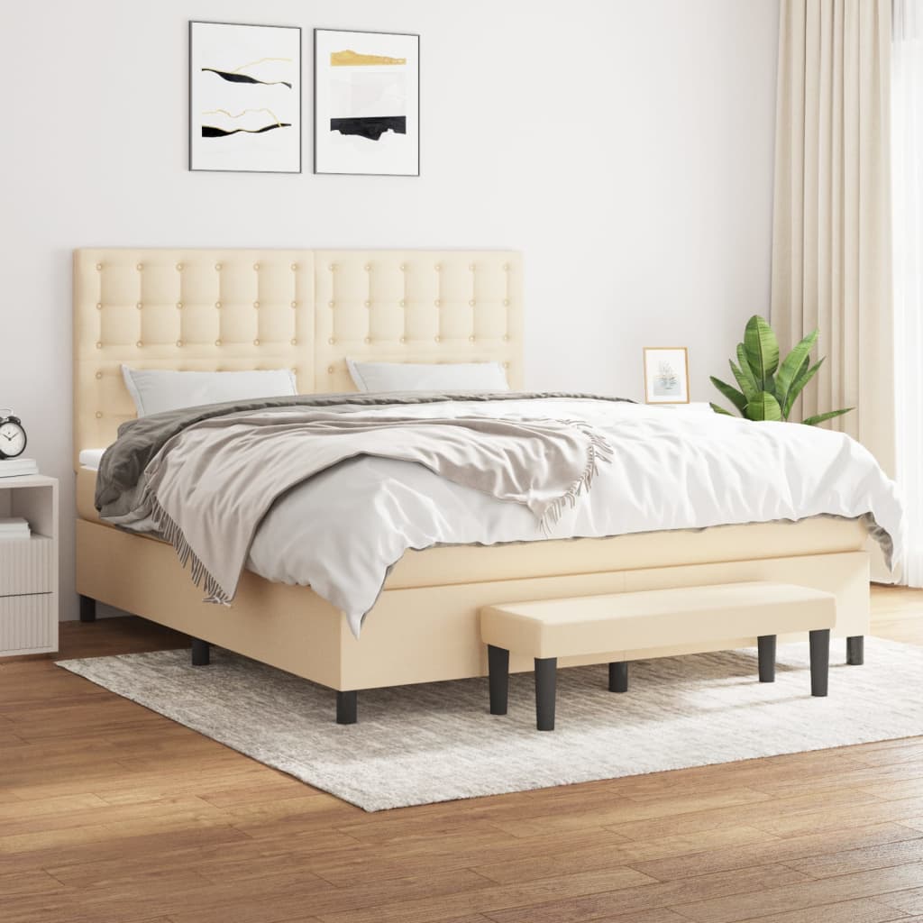 Box Spring Postel S Matrací Textil Krémová